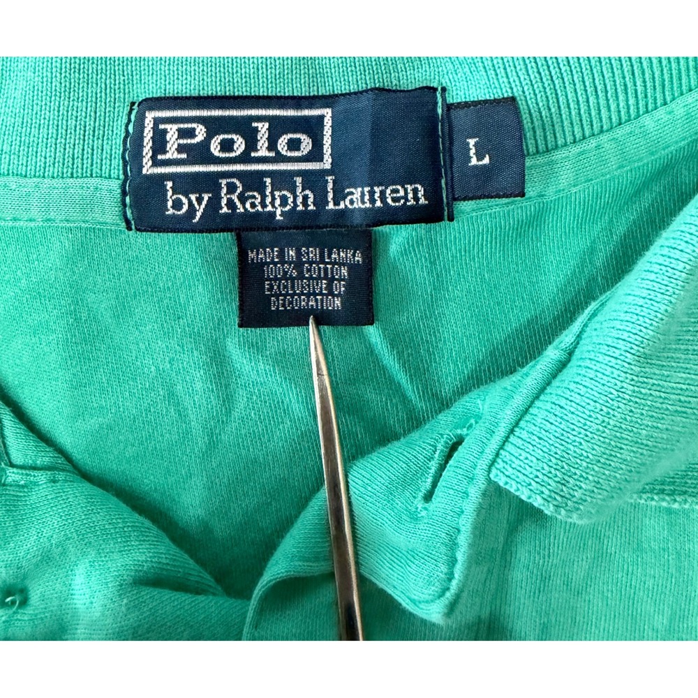 Polo Ralph Lauren Mens Large Green Pique Polo Shirt Purple Pony Short Sleeve - Picture 4 of 9
